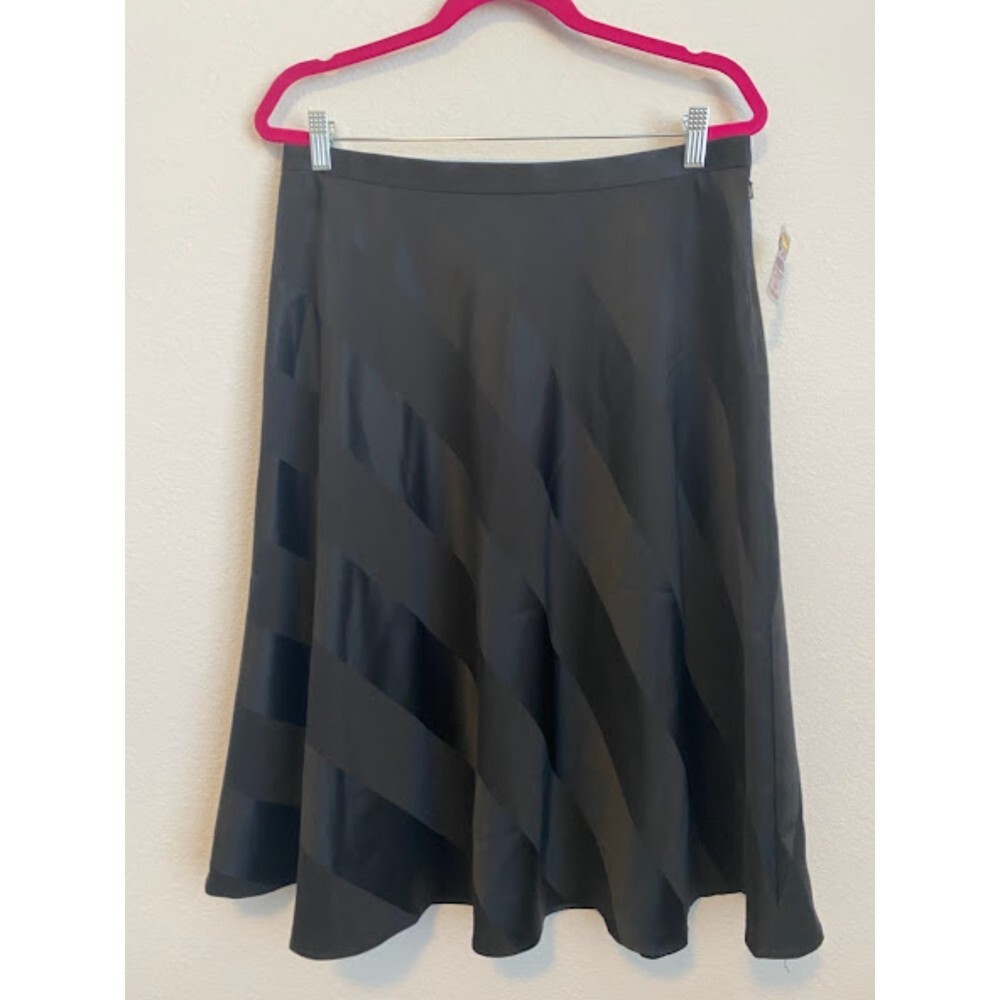 NWT Talbots Petites Flare A Line Skirt Women's Black Striped Lind Size 12